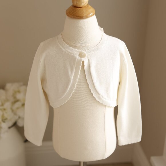 Baby Girls Creme Ivory Soft 100% Cotton Cardigan Bolero Sweater Shrug NWT - Picture 1 of 5